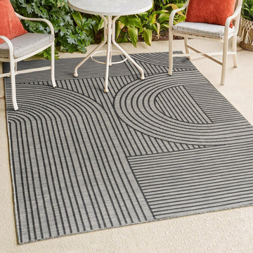 Zephyr Mid-Century Modern Arch Stripe Reversible Machine-Washable Indoor/Outdoor Area Rug